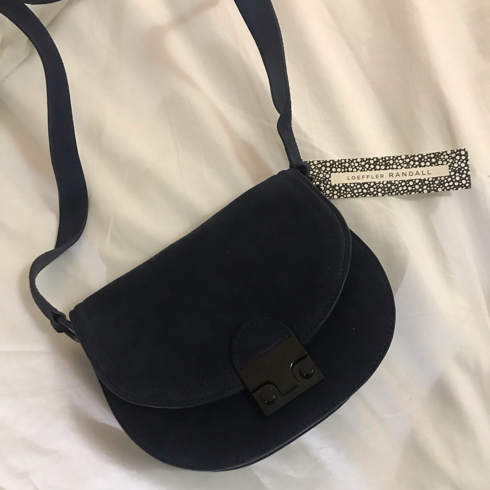 Loeffler Randall Navy Suede Saddle Bag